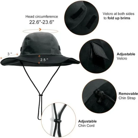 Women's Winter Waterproof Bucket Hat Warm Fleece Lined Rain Hat, Black-Gray